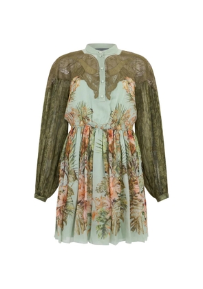 Alberta Ferretti lace-trimmed floral-print mini dress - Green