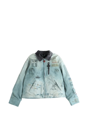 SAITOS distressed graphic-print work jacket - Blue