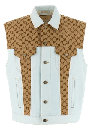 Gucci GG-canvas panelled denim vest - Blue