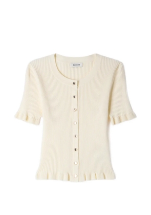 SANDRO ruffle-trim ribbed-knit cardigan - Neutrals