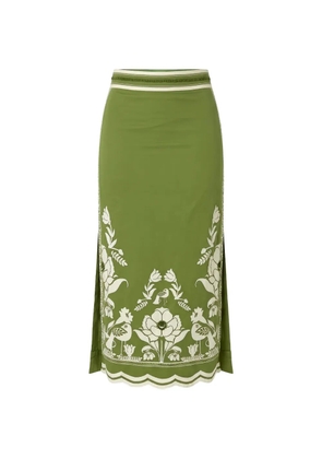 SCARLETT POPPIES embroidered scalloped-hem maxi skirt - Green