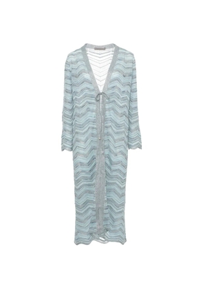D.Exterior zigzag-knit longline cardigan - Blue