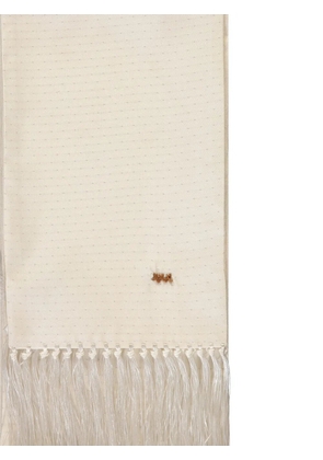 Zegna fringe-trimmed embroidered scarf - Neutrals