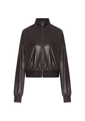 Gucci high-neck leather jacket - Brown