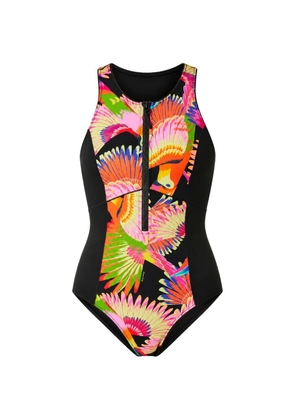 Rip Curl Mirage toucan-print front-zip swimsuit - Black