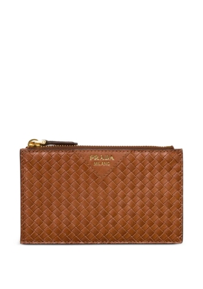 Prada woven madras leather card holder - Brown