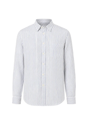 120% Lino vertical-stripe chest-pocket shirt - White