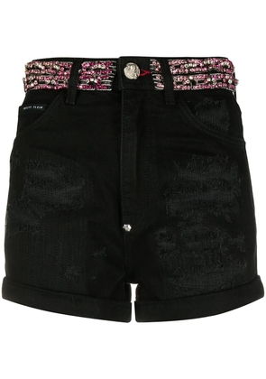 Philipp Plein crystal embellished denim shorts - Black