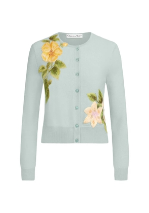 Oscar de la Renta chiné Dominican mixed-floral threadwork cardigan - Blue