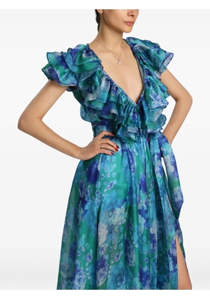 MIAU by Clara Rotescu Joanna floral-print ruffled gown - Blue