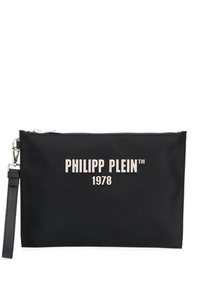 Philipp Plein logo-print zipped clutch bag - Black