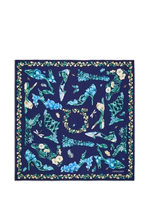 Ferragamo Eden shoes-print silk scarf - Blue