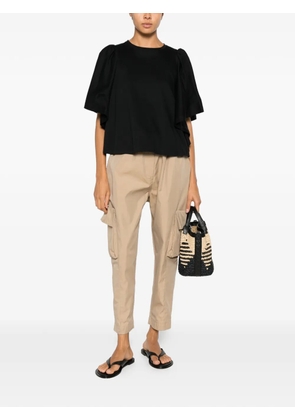 PSOPHIA drawstring-detail elasticated-waistband cotton cargo pants - Neutrals