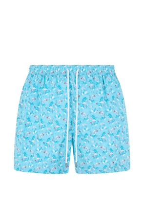 Fedeli flamingo-print drawstring swim shorts - Blue