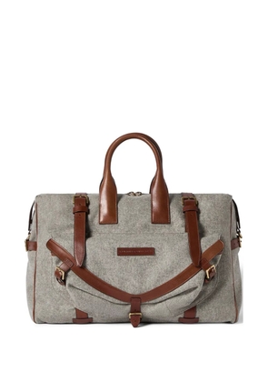 Brunello Cucinelli virgin wool, alpaca and cashmere flannel field bag with grained calfskin inserts - Grey