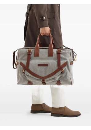 Brunello Cucinelli virgin wool, alpaca and cashmere flannel field bag with grained calfskin inserts - Grey
