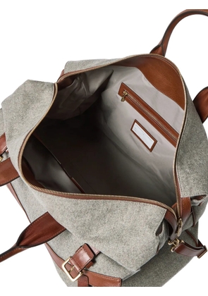 Brunello Cucinelli virgin wool, alpaca and cashmere flannel field bag with grained calfskin inserts - Grey