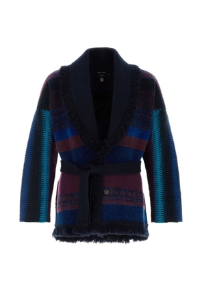 Emporio Armani fringe-trimmed belted cardigan - Blue