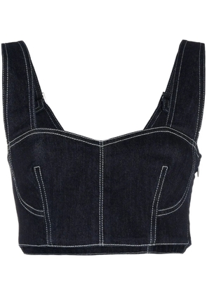 Alberta Ferretti cropped contrast-stitch bustier top - Blue