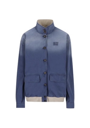 Miu Miu logo-embroidered blouson jacket - Blue