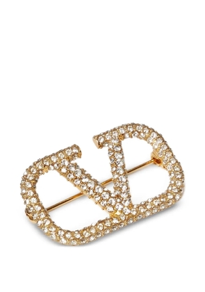 Valentino Garavani VLogo Signature crystal-embellished brooch - Gold