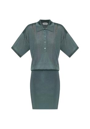 Versace pointelle-knit mini polo dress - Green