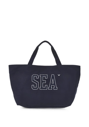 Emporio Armani logo-embroidered canvas tote bag - Blue