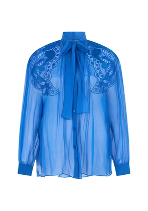 Alberta Ferretti lace-panel bow blouse - Blue