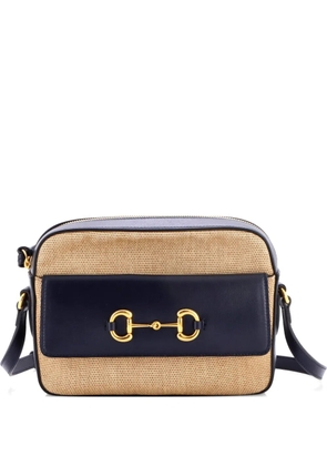 Gucci Pre-Owned Horsebit 1955 Flap Pocket Camera Bag Canvas and Leather Small crossbody bag - Blue