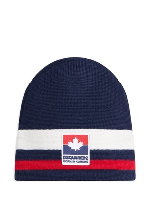 DSQUARED2 logo-patch striped beanie hat - Blue