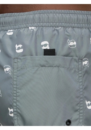 Karl Lagerfeld Ikon-print drawstring swim shorts - Grey