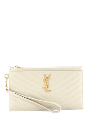 Saint Laurent Pre-Owned Classic Monogram Wristlet Pouch Matelasse Chevron Leather Small clutch bag - Neutrals