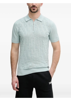 Karl Lagerfeld monogram-jacquard quarter-zip polo shirt - Blue