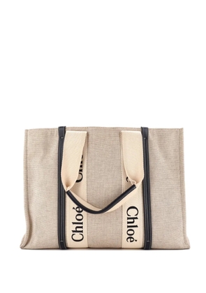 Chloé Pre-Owned Woody Canvas with Leather Large tote bag - Neutrals