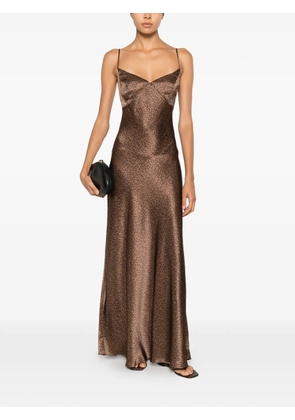 MC2 Saint Barth leopard-print spaghetti-strap silk maxi dress - Brown