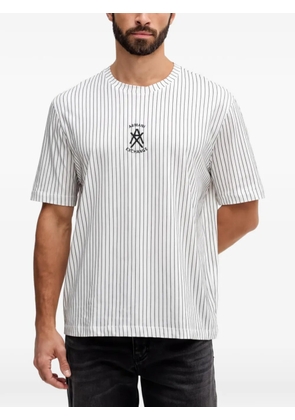 Armani Exchange pinstriped logo-print T-shirt - White