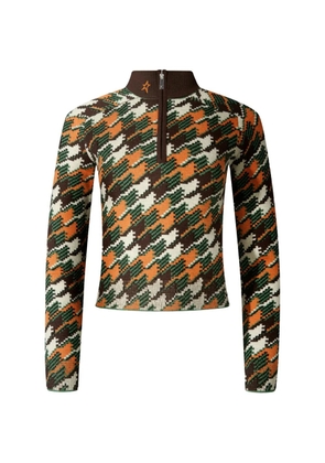Perfect Moment houndstooth-knit quarter-zip sweater - Green