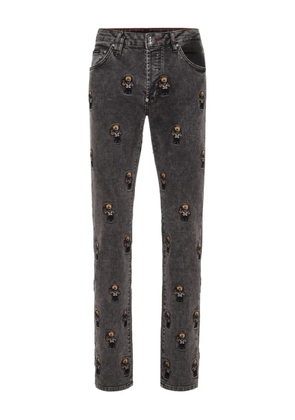 Philipp Plein bear-embroidered jeans - Grey