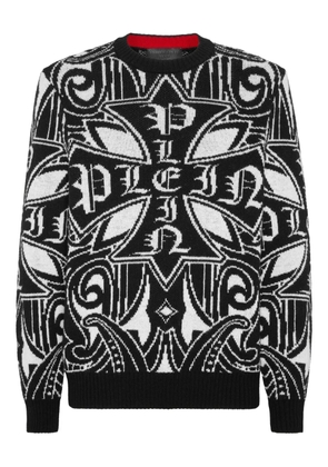 Philipp Plein cross-pattern lambswool pullover sweater - Black