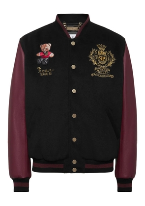 Philipp Plein teddy-bear leather-sleeve bomber jacket - Black