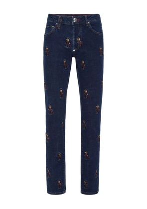 Philipp Plein bear-embroidered jeans - Blue