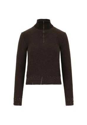 Maison Margiela quarter-zip frayed-detail sweater - Brown