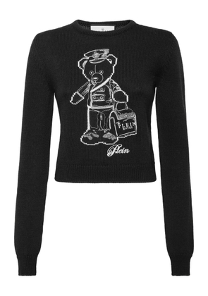 Philipp Plein teddy-embroidered crew-neck sweater - Black