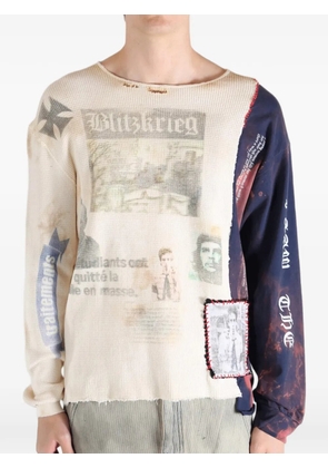 SAITOS graphic-print panelled T-shirt - Neutrals