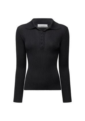 Another Tomorrow ribbed-knit polo top - Black