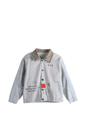SAITOS graphic-print distressed cotton jacket - Grey