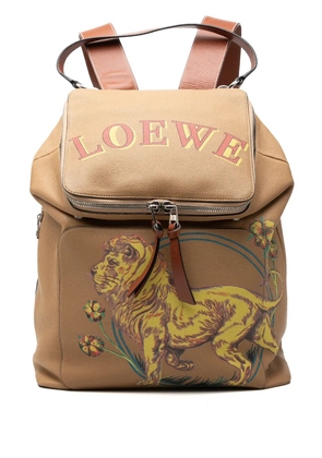Loewe Pre-Owned 2018 Paulas Ibiza Large Leather Lion and Floral Print Goya backpack - Brown