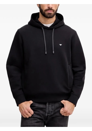 Emporio Armani micro-eagle embroidered double jersey hoodie - Black