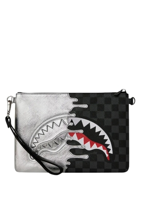 Sprayground Spectre Crossover mouth-print checkered clutch bag - Silver