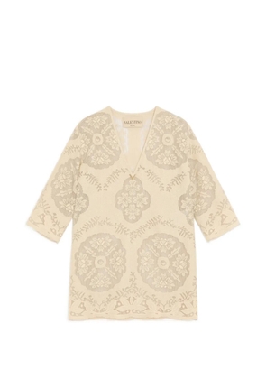 Valentino Garavani short dress in floral stamp blanket - Neutrals